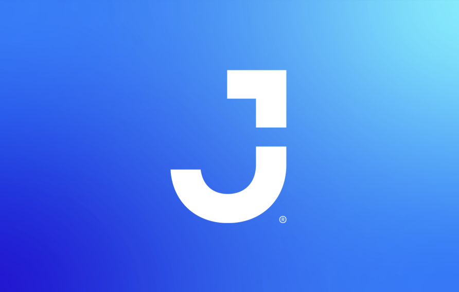 J-mark on a blue mono gradient